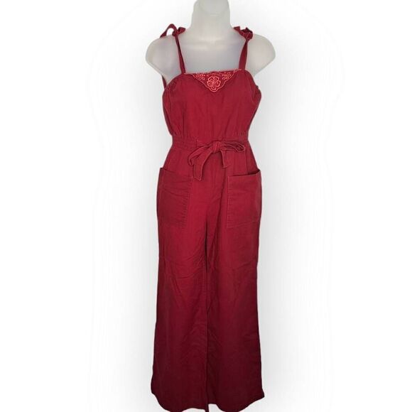 Young Edwardian Vintage 1970s Burgundy Floral Embroidered Disco Jumpsuit - Picture 3 of 12